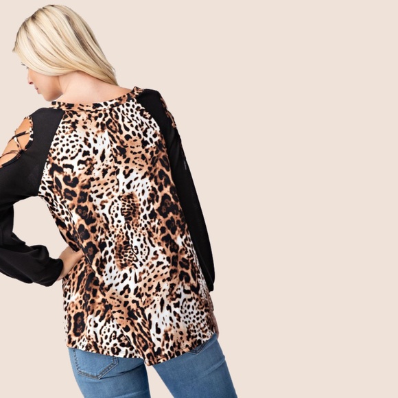 Crisscross Shoulder Leopard Print Top - Picture 3 of 8
